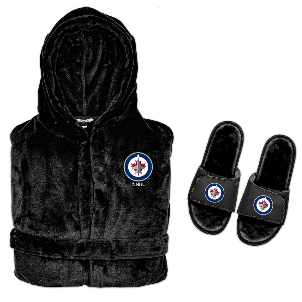  Winnipeg Jets ISlide Hooded Phantom Robe & Fur Slide Bundle - Black