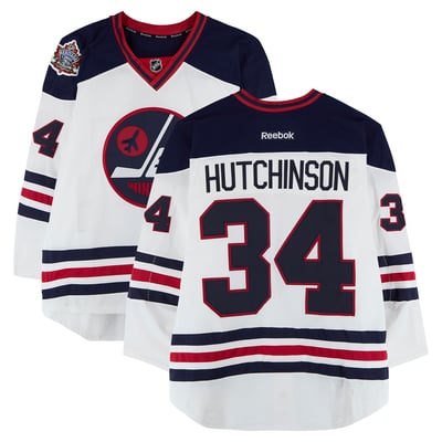 Michael Hutchinson Winnipeg Jets Fanatics Authentic Practice-Used #34 White Reebok Jersey vs. Edmonton Oilers on October 23, 2016 - NHL Heritage Classic - Worn During Warm-Ups