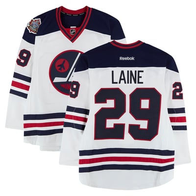 Patrik Laine Winnipeg Jets Fanatics Authentic Practice-Used #29 White Reebok Jersey vs. Edmonton Oilers on October 23, 2016 - NHL Heritage Classic - Worn During Warm-Ups