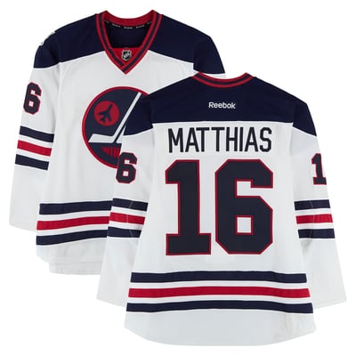Shawn Matthias Winnipeg Jets Fanatics Authentic Practice-Used #16 White Reebok Jersey vs. Edmonton Oilers on October 23, 2016 - NHL Heritage Classic - Worn During Warm-Ups