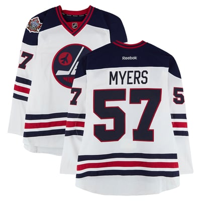 Tyler Myers Winnipeg Jets Fanatics Authentic Practice-Used #57 White Reebok Jersey vs. Edmonton Oilers on October 23, 2016 - NHL Heritage Classic - Worn During Warm-Ups