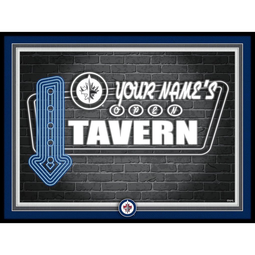 Winnipeg Jets 12'' x 16'' Personalized Framed Neon Tavern Print