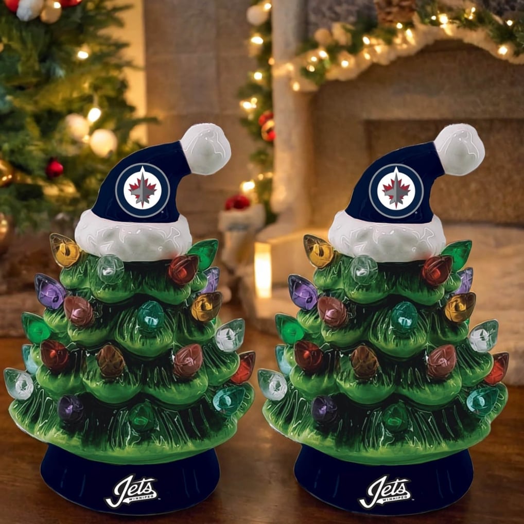 Winnipeg Jets 2-Pack 4" Ceramic LED Christmas Tree Set