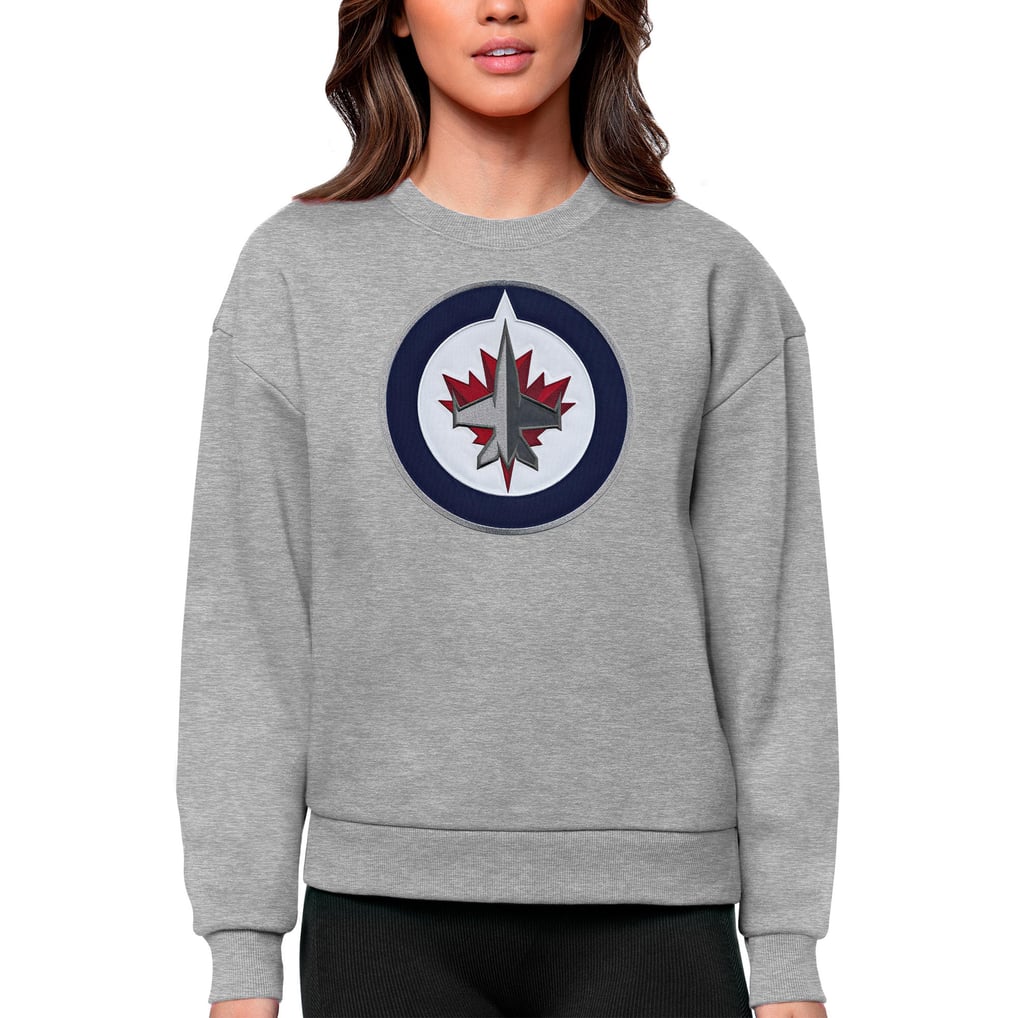 Winnipeg Jets Antigua Women's Team Logo Victory Crewneck Pullover Sweatshirt - Heather Gray