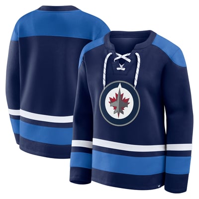  Winnipeg Jets Fanatics Women's Icing Long Sleeve Lace Up Sweatshirt - Navy