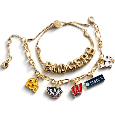 Wisconsin Badgers BaubleBar Two-Piece Delicate Charm & Slogan Bracelet Set