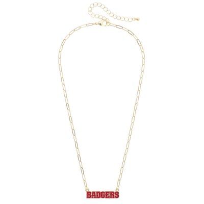 Wisconsin Badgers CANVAS Style Gold-Plated Pavé Outline Necklace