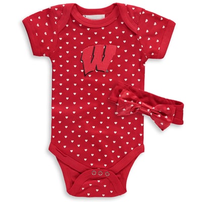 Wisconsin Badgers Girls Newborn & Infant Hearts Bodysuit and Headband Set - Red