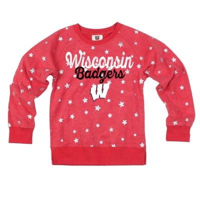 Wisconsin Badgers Wes & Willy Girls Youth Shimmer Star Reverse Fleece Sweatshirt - Red
