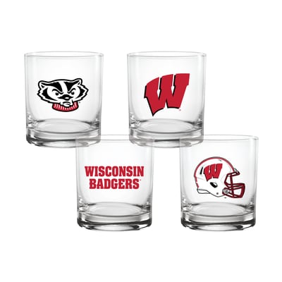  Wisconsin Badgers Indigo Falls Core 4-Pack Collectors Rocks Glass Set