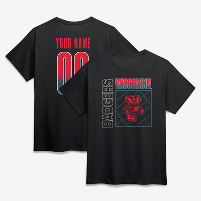 Wisconsin Badgers Big & Tall Home Field Pop Personalized Any Name & Number T-Shirt - Black