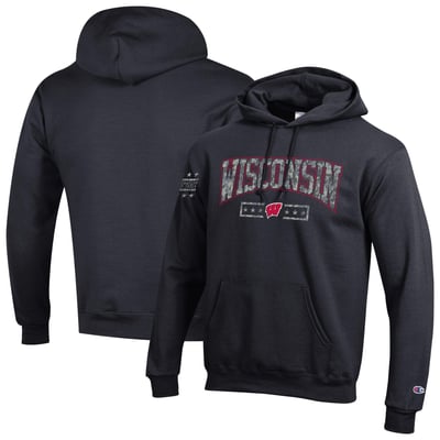 Wisconsin Badgers Champion Operation Hat Trick Camo Script Powerblend Fleece Hoodie - Black