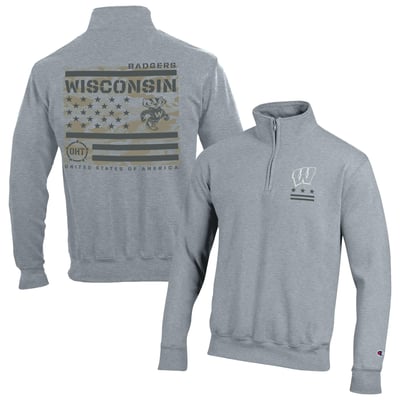 Wisconsin Badgers Champion Operation Hat Trick Flag Powerblend Fleece Quarter-Zip Pullover - Heather Gray