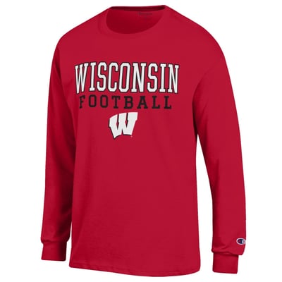 Wisconsin Badgers Champion Football Stack Long Sleeve T-Shirt - Red