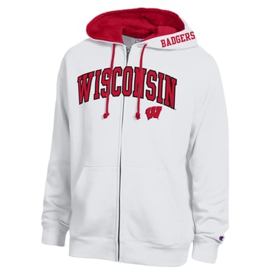 Wisconsin Badgers Champion Arch Logo Full-Zip Fleece Hoodie - White
