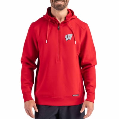  Wisconsin Badgers Cutter & Buck Roam Recycled Buttery Soft Knit Half-Zip Hoodie - Red