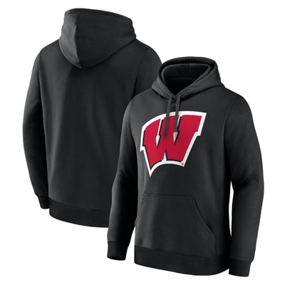  Wisconsin Badgers Logo Athletic Primary Logo Fleece Pullover Hoodie - Black