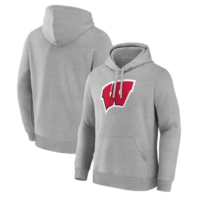  Wisconsin Badgers Logo Athletic Primary Logo Fleece Pullover Hoodie - Heather Gray