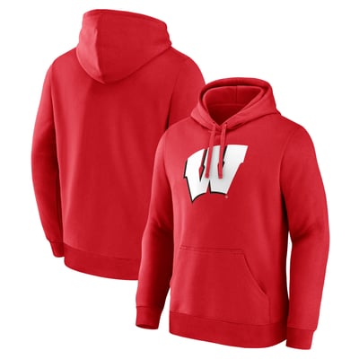  Wisconsin Badgers Logo Athletic Primary Logo Fleece Pullover Hoodie - Red