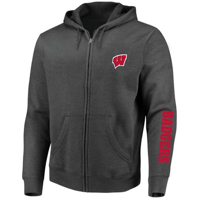 Wisconsin Badgers Profile Big & Tall Full-Zip Hoodie - Heather Charcoal