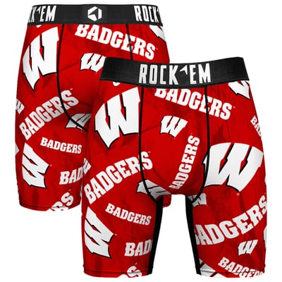 Wisconsin Badgers Rock Em All Over Logo Boxer Briefs - Red