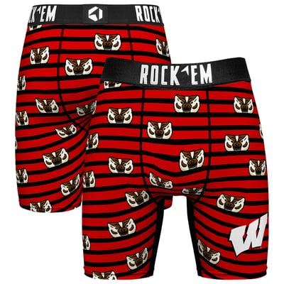  Wisconsin Badgers Rock Em Mascot Stripes Boxer Briefs - Red