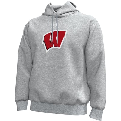  Wisconsin Badgers Under Armour Core Icon Fleece Pullover Hoodie - Heather Gray