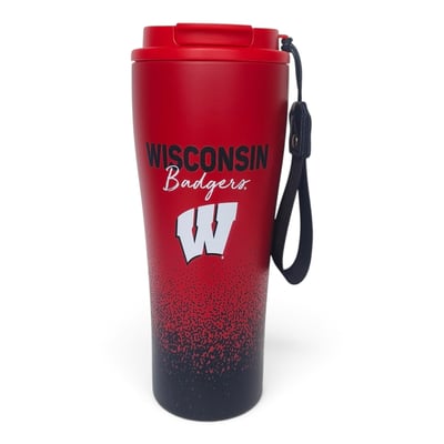 Wisconsin Badgers Pegasus 20oz Splatter Script Stainless Steel ProSip Coffee Cup with Strap