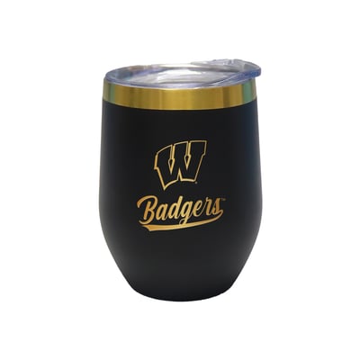 Wisconsin Badgers The Memory Company 12oz. Stainless Steel Gold Lettering Stemless Wine Tumbler