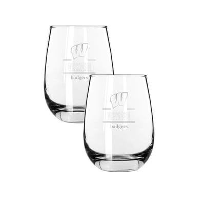 Wisconsin Badgers The Memory Company Two-Piece 15oz. Classic Crew Stemless Wine Glass Set