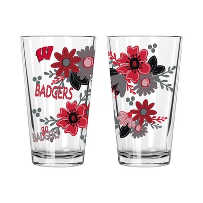 Wisconsin Badgers The Memory Company Two-Piece 16oz. Flowers Pint Glass Set