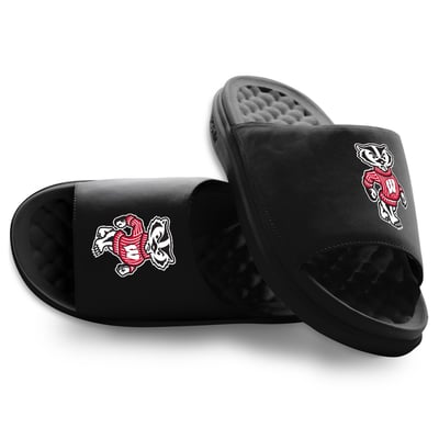 Wisconsin Badgers ISlide Unisex Mascot Motive Slide Sandals - Black
