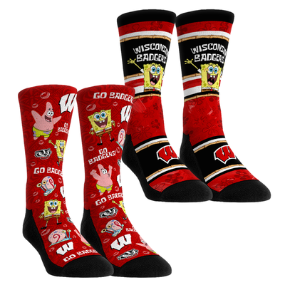 Wisconsin Badgers Rock Em Unisex SpongeBob SquarePants Two-Pack Crew Socks Set - Red