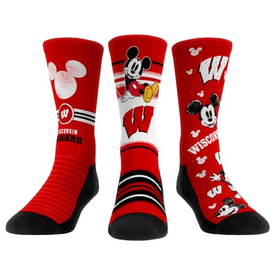  Wisconsin Badgers Rock Em Unisex Disney Three-Pack Crew Socks - 