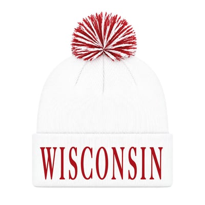  Wisconsin Badgers Under Armour Unisex Cuffed Knit Hat with Pom - White