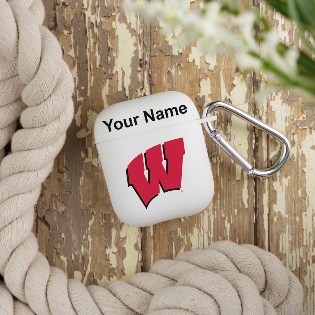 Wisconsin Badgers Personalized AirPods Case Cover - White
