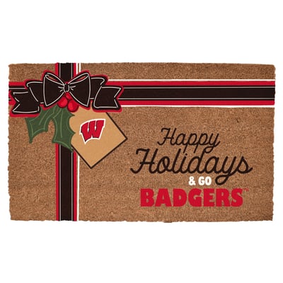 Wisconsin Badgers 20" x 30" Holiday Gift Wrap Coir Door Mat
