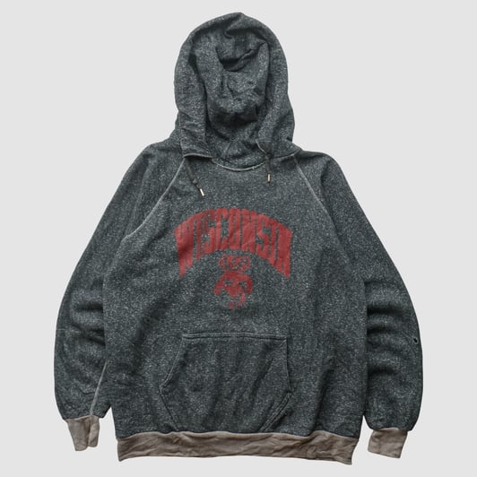 Wisconsin Badgers 80s Hooded Pullover Sweatshirt - Dark Heather Gray - S by Fanatics Real Vintage