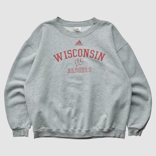 Wisconsin Badgers Adidas 2000s Pullover Sweatshirt - Heather Gray - M by Fanatics Real Vintage