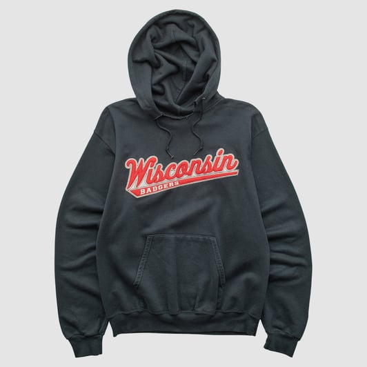 Wisconsin Badgers Champion 2000s Hooded Pullover Sweatshirt - Black - S by Fanatics Real Vintage