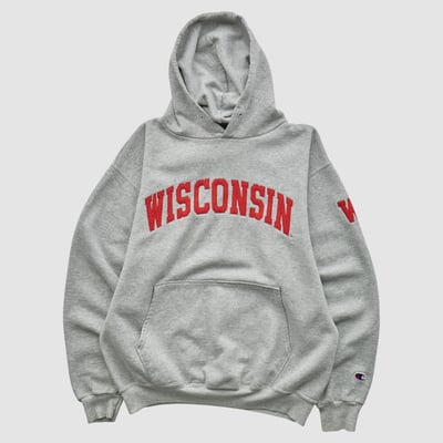 Wisconsin Badgers Champion 2000s Hooded Pullover Sweatshirt - Heather Gray - XXS by Fanatics Real Vintage