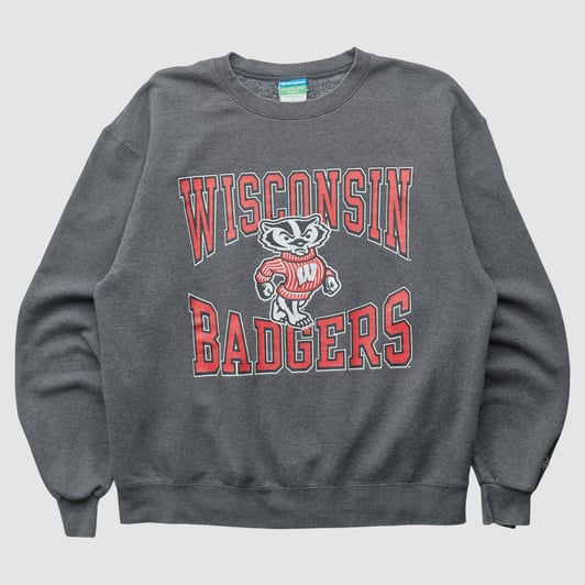 Wisconsin Badgers Champion 2010s Pullover Sweatshirt - Charcoal - L by Fanatics Real Vintage
