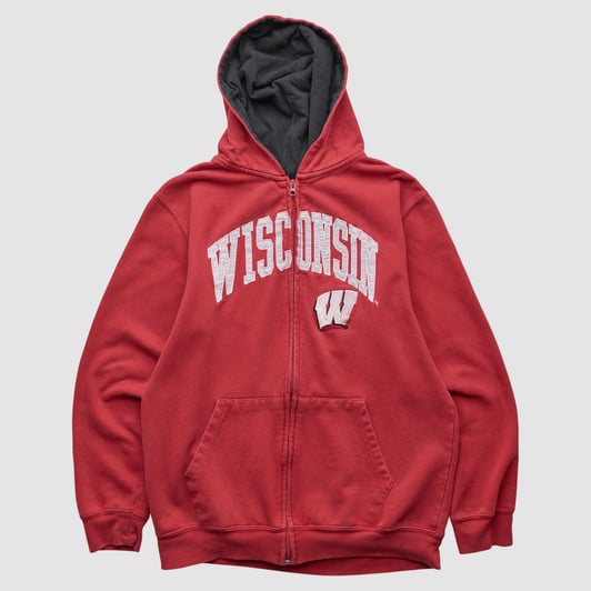 Wisconsin Badgers Genuine Stuff 2010s Hooded Full Zip Sweatshirt - Red - S by Fanatics Real Vintage