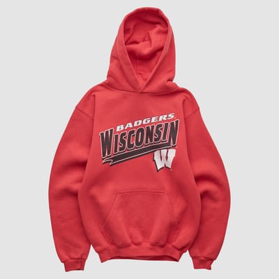Wisconsin Badgers Logo 7 90s Hooded Pullover Sweatshirt - Red - Yth M by Fanatics Real Vintage