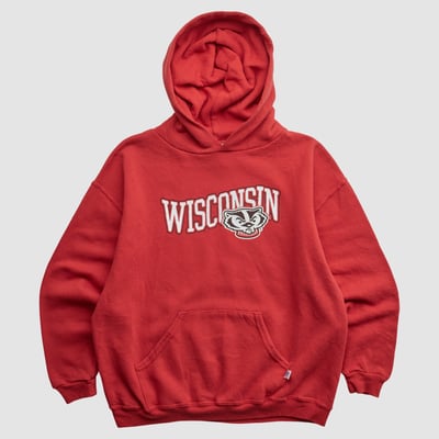 Wisconsin Badgers Russell 2000s Hooded Pullover Sweatshirt - Red - Yth M by Fanatics Real Vintage