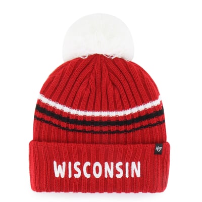  Wisconsin Badgers '47 Women's Seasonal Fuzzy Script Big Pom Knit Hat - Red