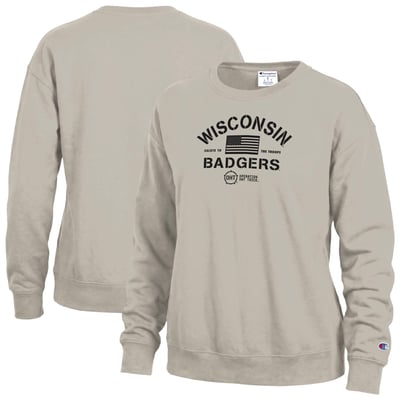 Wisconsin Badgers Champion Women's Operation Hat Trick Powerblend Sweatshirt - Tan