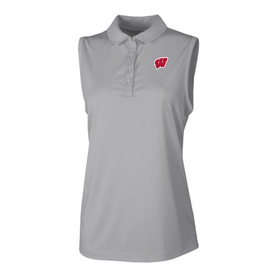  Wisconsin Badgers Columbia Women's Ace Flair Sleeveless Tank Polo - Gray