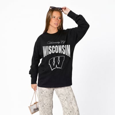 Wisconsin Badgers Gameday Couture Women's Bold Ambition Oversized Long Sleeve T-Shirt - Black
