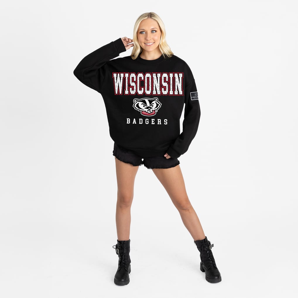 Wisconsin Badgers Gameday Couture Women's Oversized Level Up Black Label Premium Sweatshirt - Black